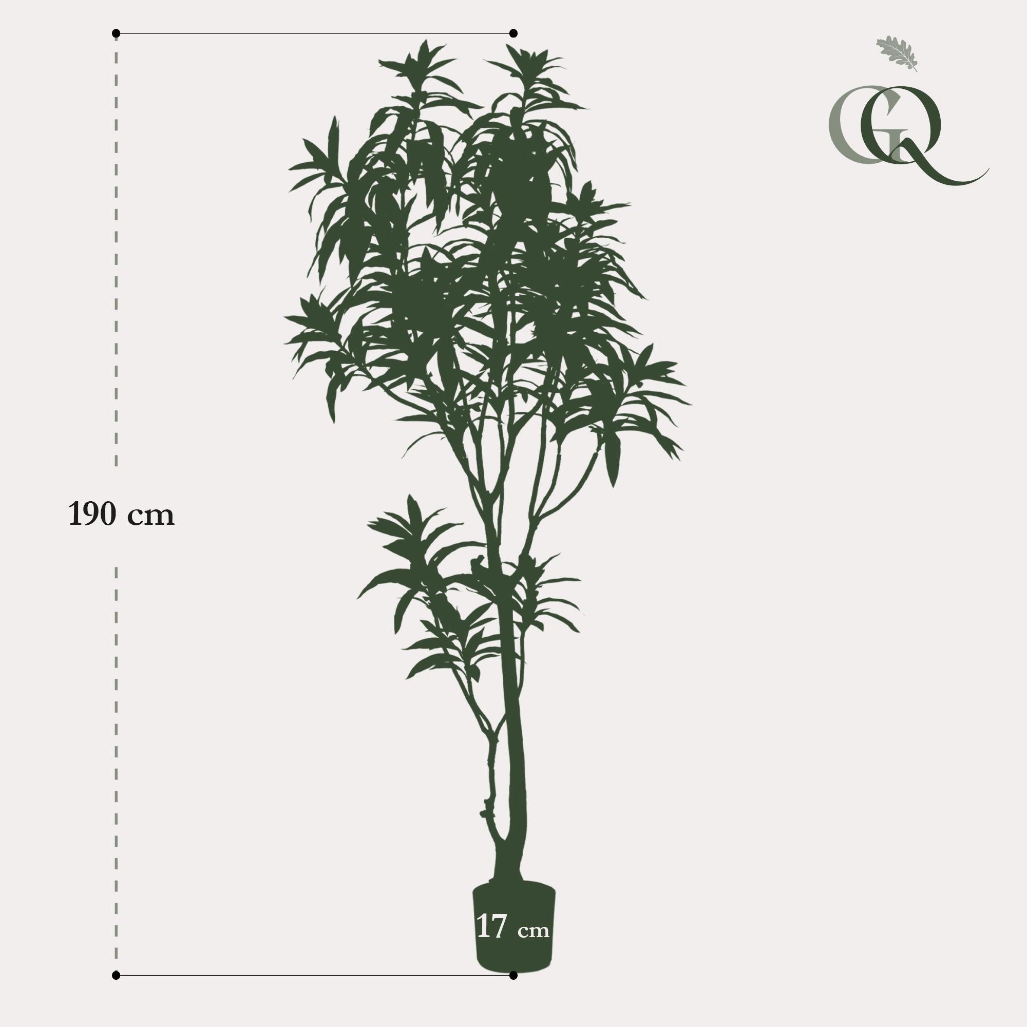 Kunstplant Dracaena - Drakenboom 190 cm - Groen en onderhoudsvrij