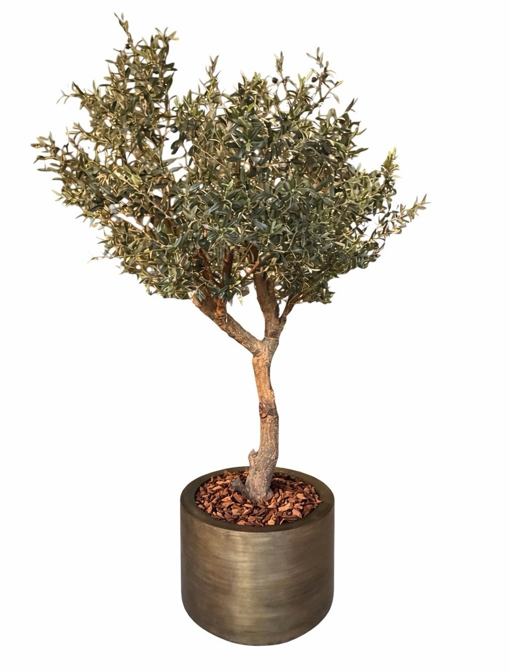 Kunst olijfboom in brons kleurige pot