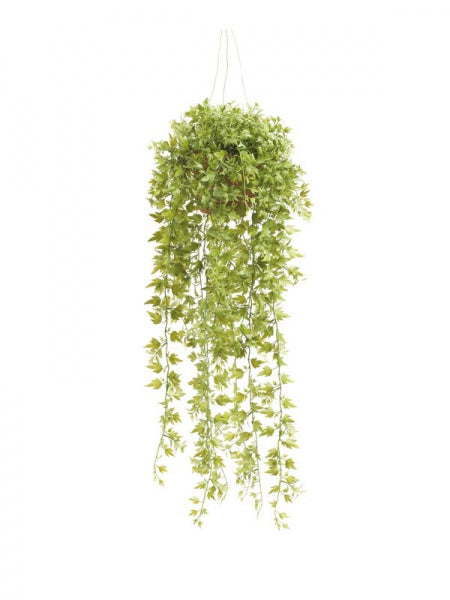 Kunst hangplant Ivy 50 cm met speelse bladeren in terracotta pot, perfect als groene blikvanger zonder onderhoud.