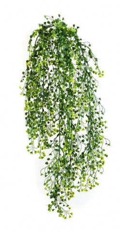 Kunst hangplant Baby Tear van 70 cm met 106 blaadjes, ideaal voor een speelse en natuurlijke uitstraling aan plafond of wand.