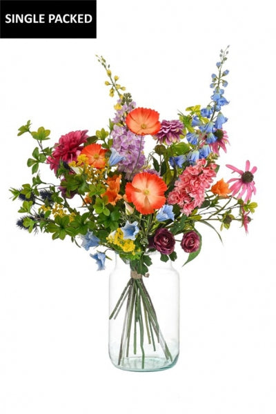 Kunstbloemen boeket Electric Love – expressief boeket in tinten roze, rood en paars, met speelse vormen en luxe uitstraling.