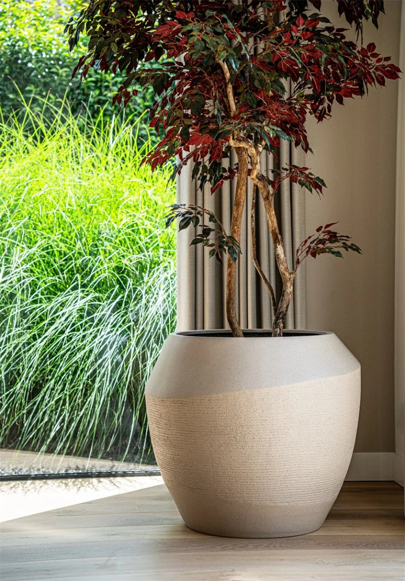 Luca Lifestyle Ruvido bloempot binnen met hoge sierboom in luxe entree.